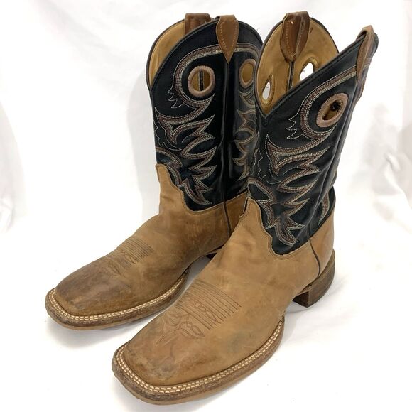 JUSTIN Embroidered Leather Boots Square Toe Mens Copper Brown BR740 Size 11 B main image 5